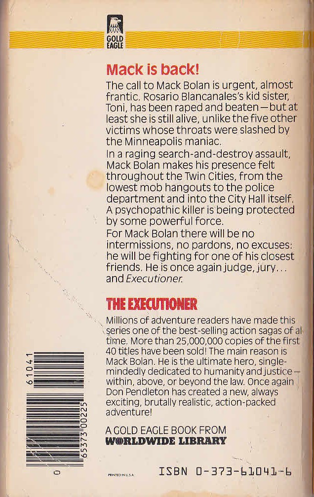 Don Pendleton  THE EXECUTIONER 41: THE VIOLENT STREETS magnified rear book cover image