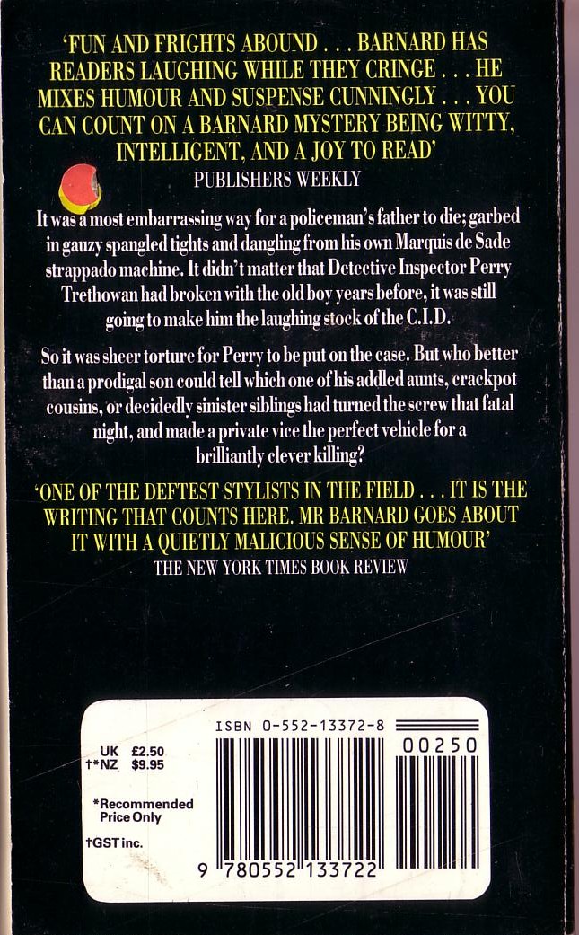 Robert Barnard  SHEER TORTURE magnified rear book cover image