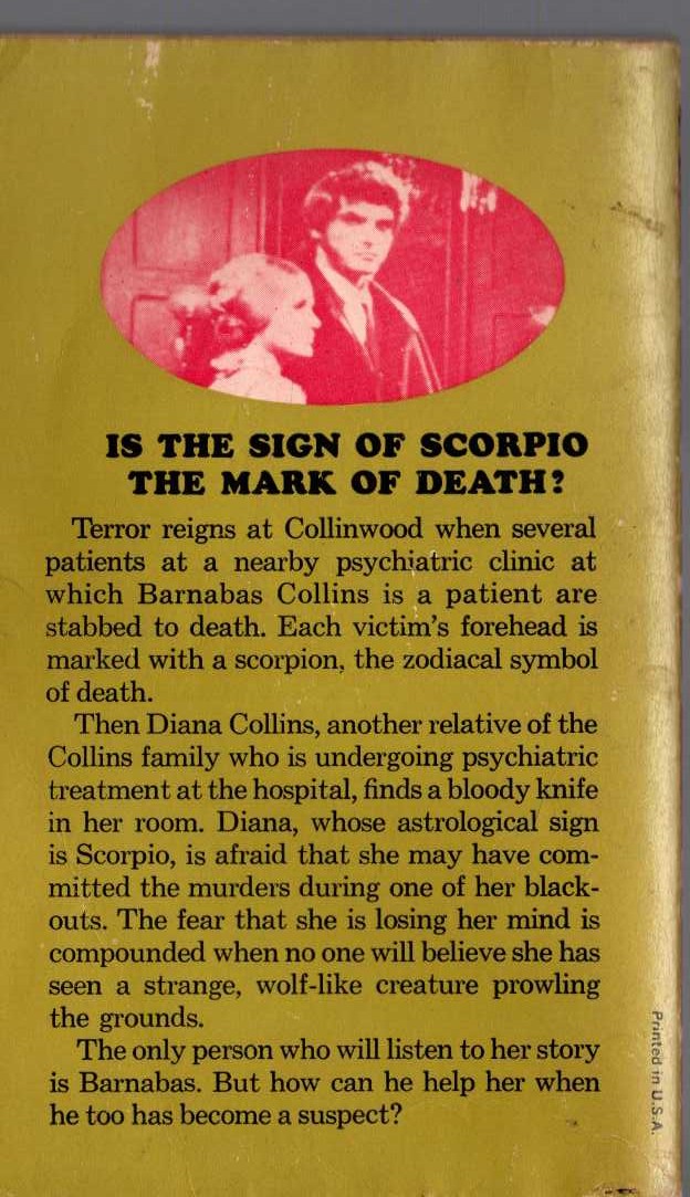 Marilyn Ross  BARNABAS, QUENTIN, AND THE SCORPIO CURSE magnified rear book cover image