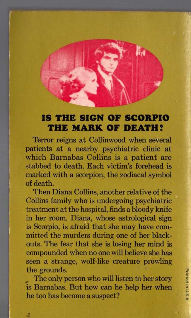 Marilyn Ross  BARNABAS, QUENTIN, AND THE SCORPIO CURSE magnified rear book cover image