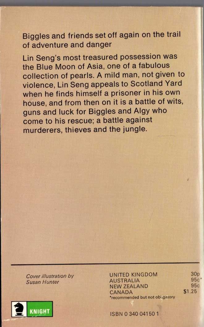 Captain W.E. Johns  BIGGLES AND THE BLUE MOON magnified rear book cover image