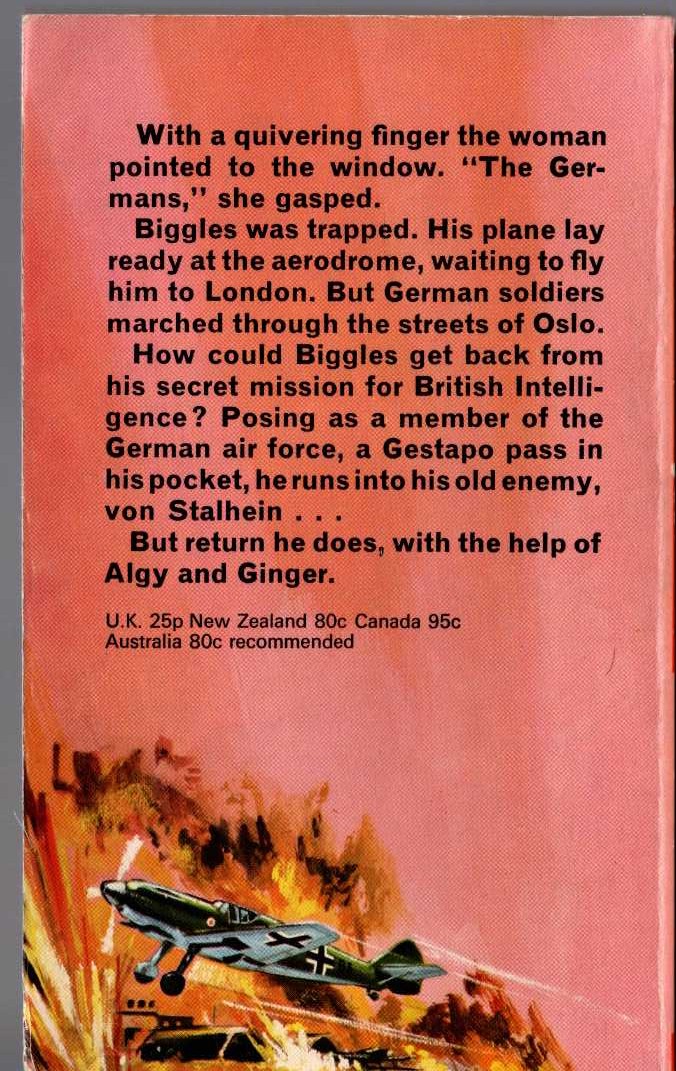 Captain W.E. Johns  BIGGLES DEFIES THE SWASTIKA magnified rear book cover image