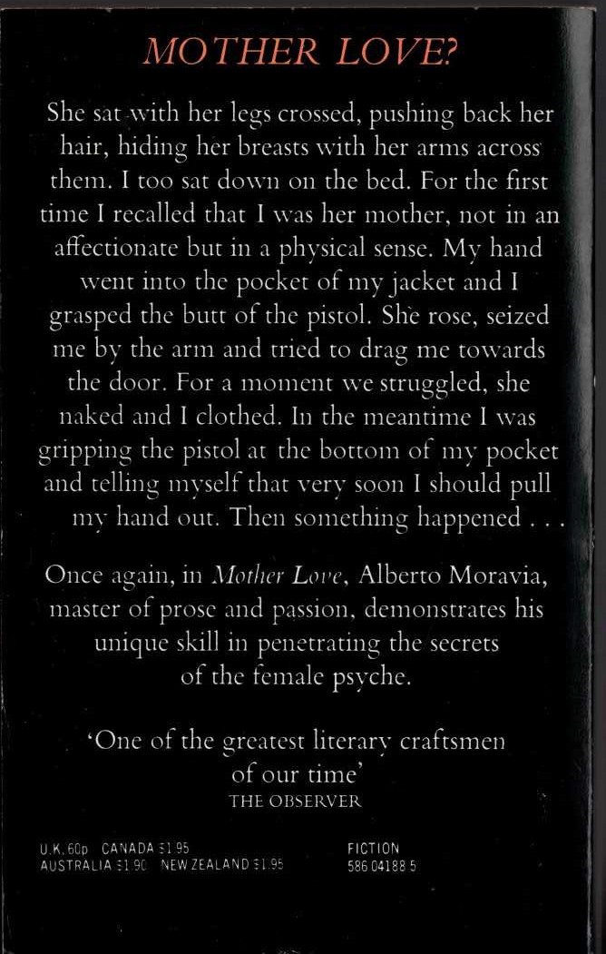 Alberto Moravia  MOTHER LOVE magnified rear book cover image