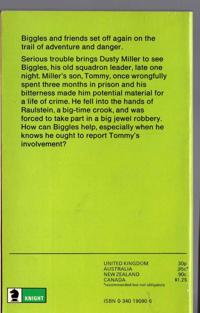 Captain W.E. Johns  BIGGLES AND THE PENITENT THIEF magnified rear book cover image