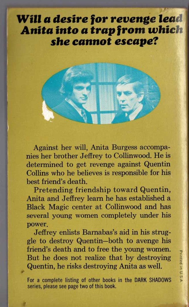 Marilyn Ross  BARNABAS, QUENTIN AND THE WITCH'S CURSE magnified rear book cover image
