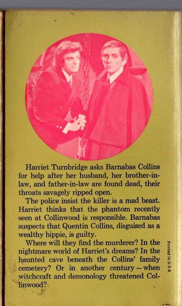 Marilyn Ross  BARNABAS, QUENTIN AND THE HIDDEN CAVE magnified rear book cover image