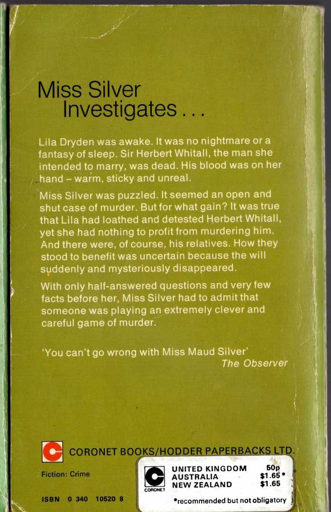 Patricia Wentworth  THE IVORY DAGGER magnified rear book cover image