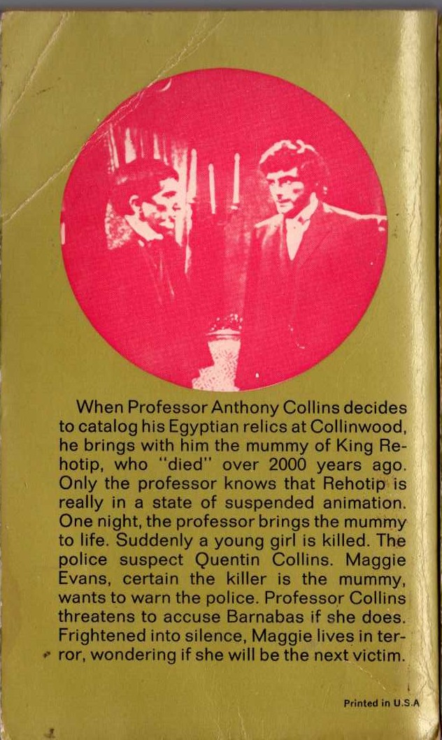 Marilyn Ross  BARNABAS, QUENTIN AND THE MUMMY'S CURSE magnified rear book cover image