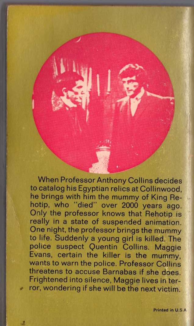 Marilyn Ross  BARNABAS, QUENTIN AND THE MUMMY'S CURSE magnified rear book cover image