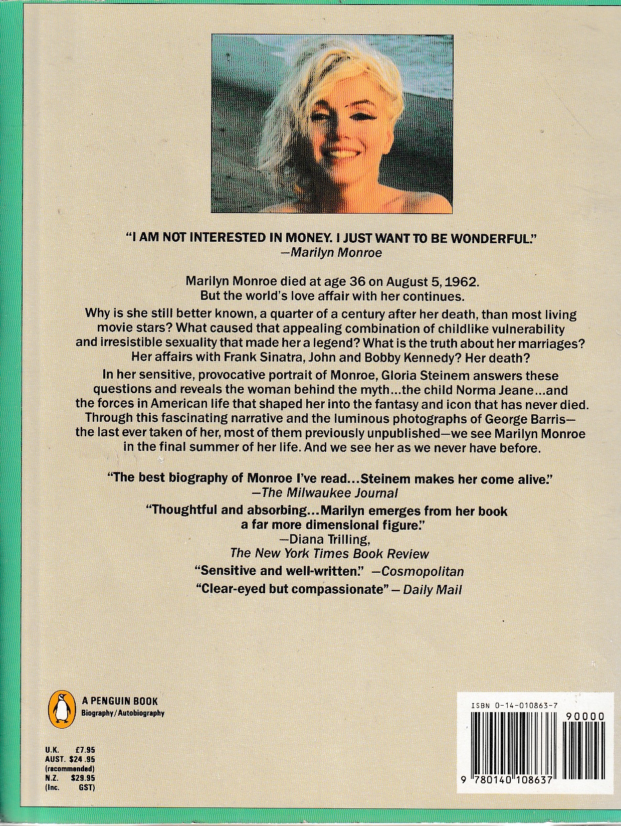 Gloria Steinem  MARILYN: Norma Jean magnified rear book cover image