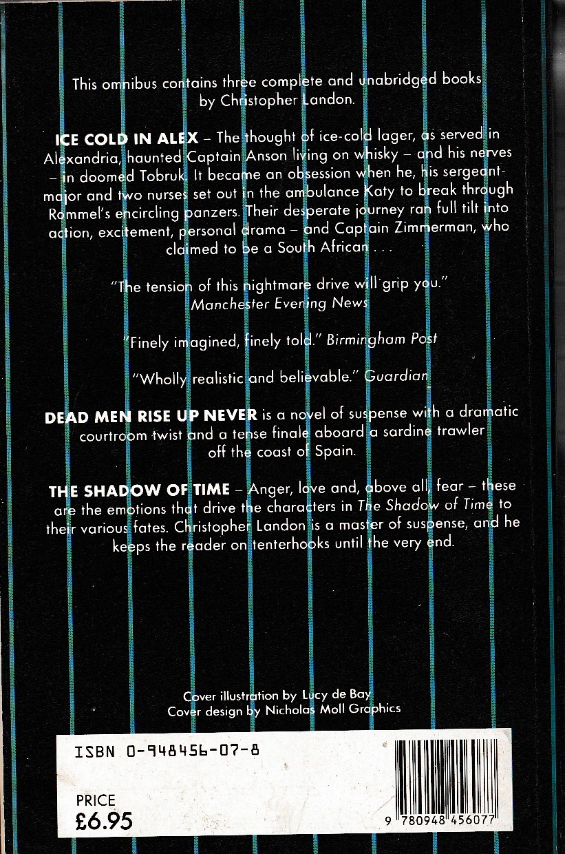 Christopher Landon  THREE OF THE BEST: ICE COLD IN ALEX/ DEAD MEN RISE UP NEVER/ THE SHADOW OF TIME magnified rear book cover image