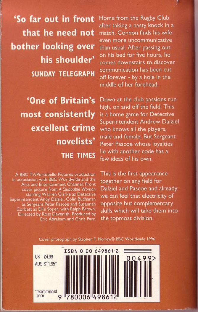 Reginald Hill  A CLUBBABLE WOMAN (BBC-TV) magnified rear book cover image