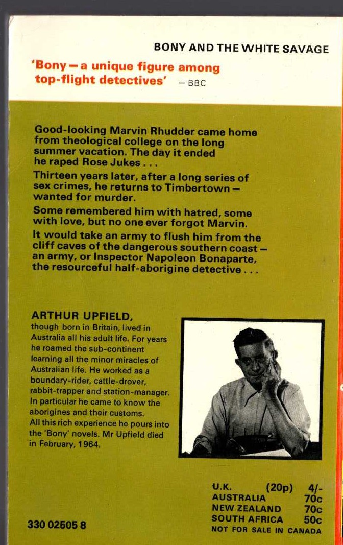 Arthur Upfield  BONY AND THE WHITE SAVAGE magnified rear book cover image