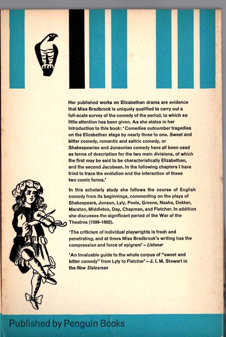 M.C. Bradbrook  THE GROWTH AND STRUCTURE OF ELIZABETHAN COMEDY magnified rear book cover image