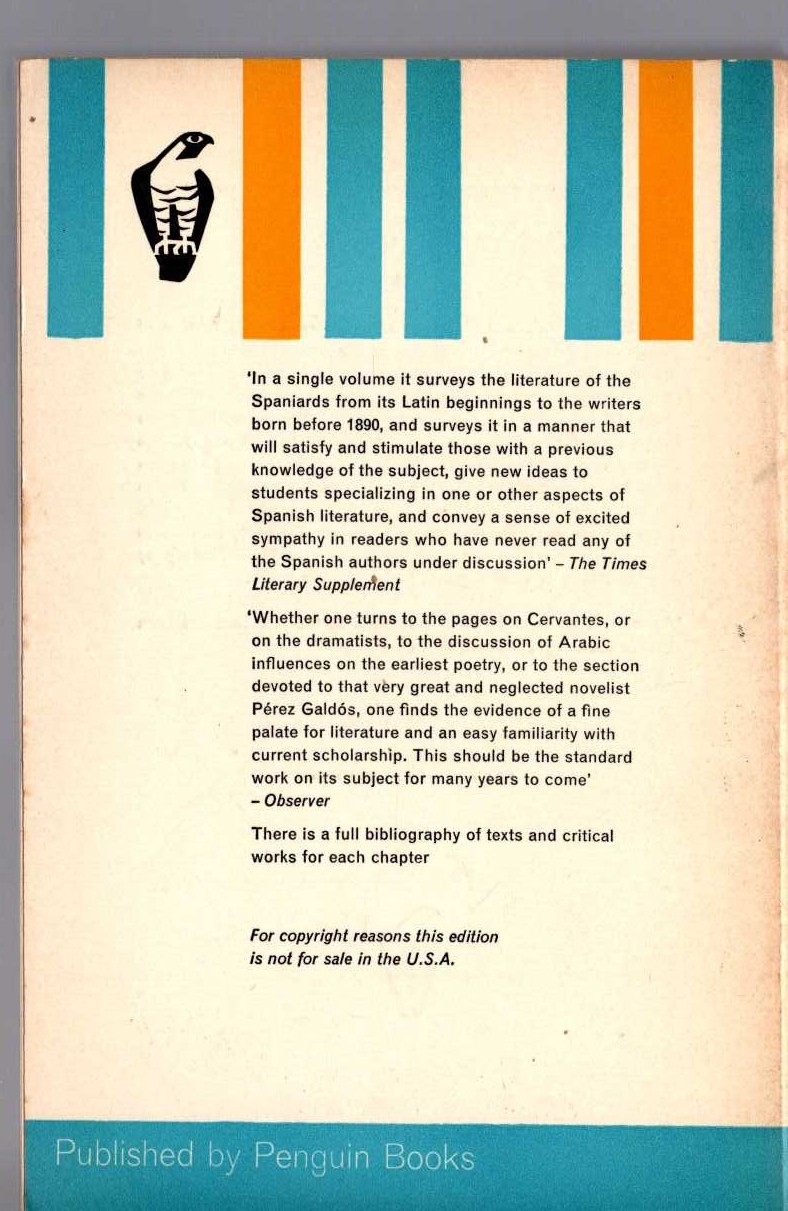 Gerald Brenan  THE LITERATURE OF THE SPANISH PEOPLE magnified rear book cover image