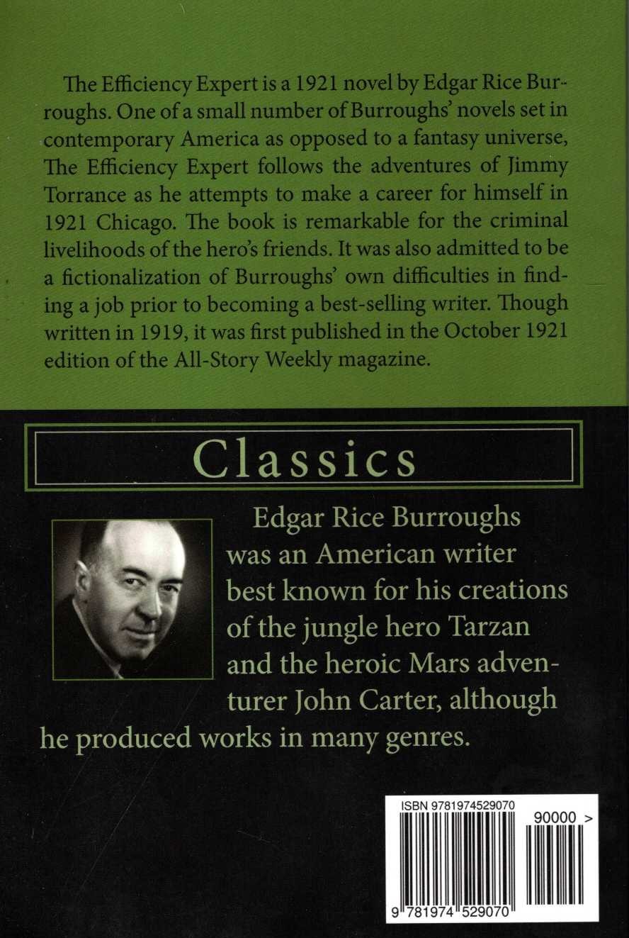 Edgar Rice Burroughs  THE EFFICIENCY EXPERT magnified rear book cover image