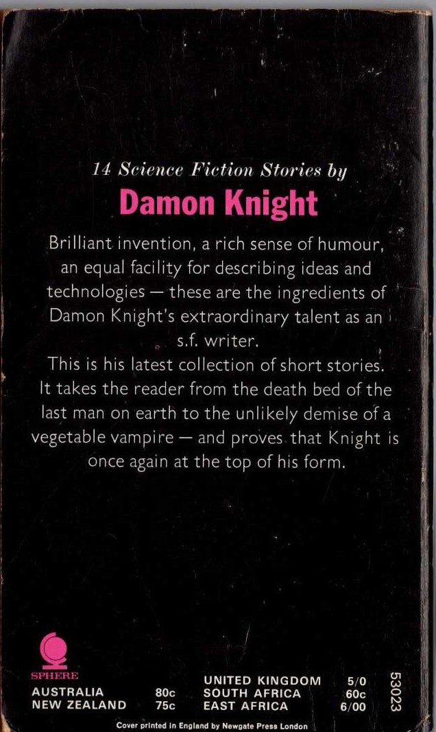 Damon Knight  TURNING ON (14 stories) magnified rear book cover image