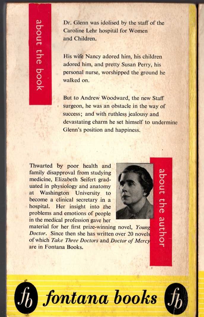 Elizabeth Seifert  DR. WOODWARD'S AMBITION magnified rear book cover image