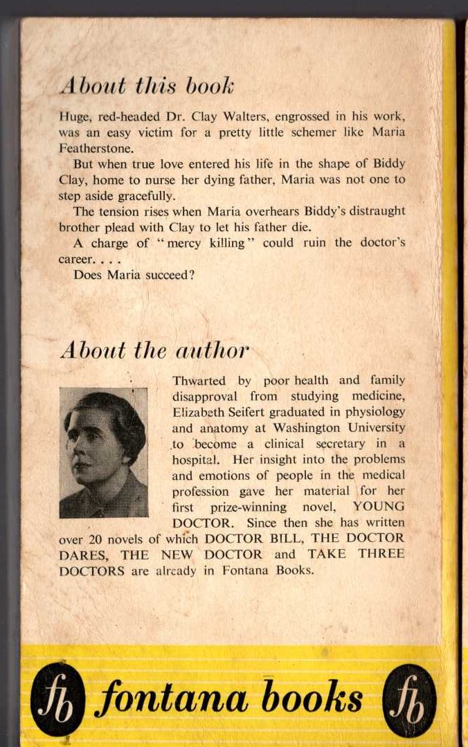 Elizabeth Seifert  DOCTOR OF MERCY magnified rear book cover image
