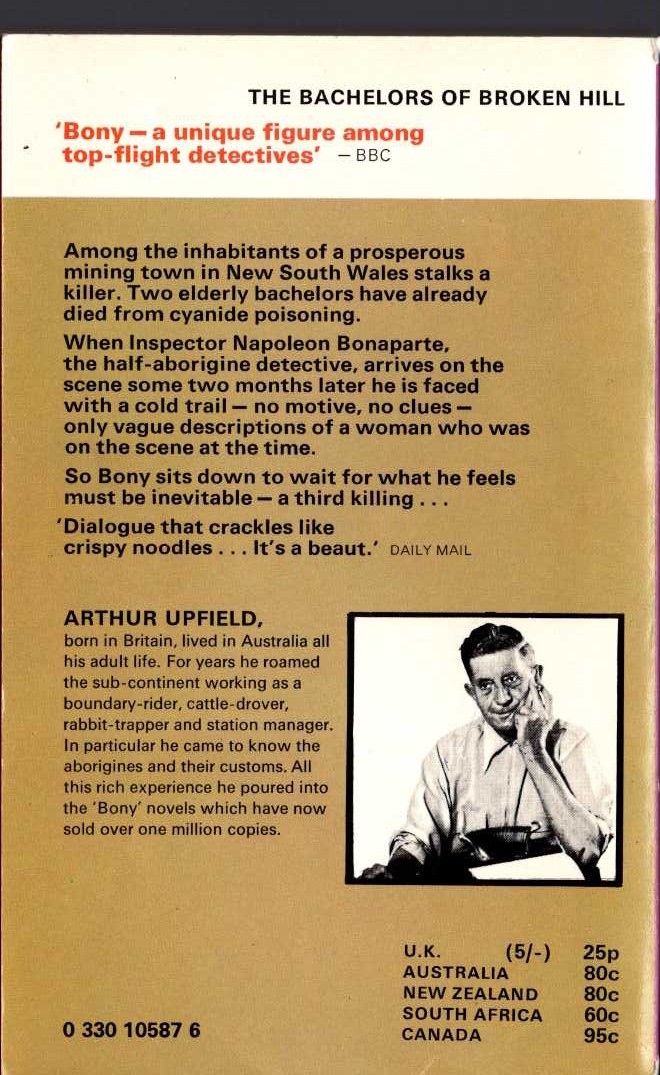 Arthur Upfield  THE BACHELORS OF BROKEN HILL magnified rear book cover image