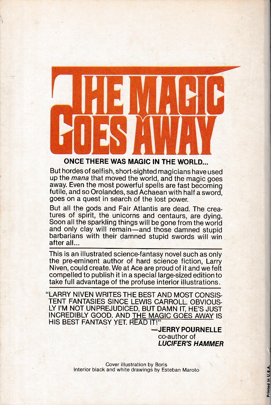 Larry Niven  THE MAGIC GOES AWAY magnified rear book cover image