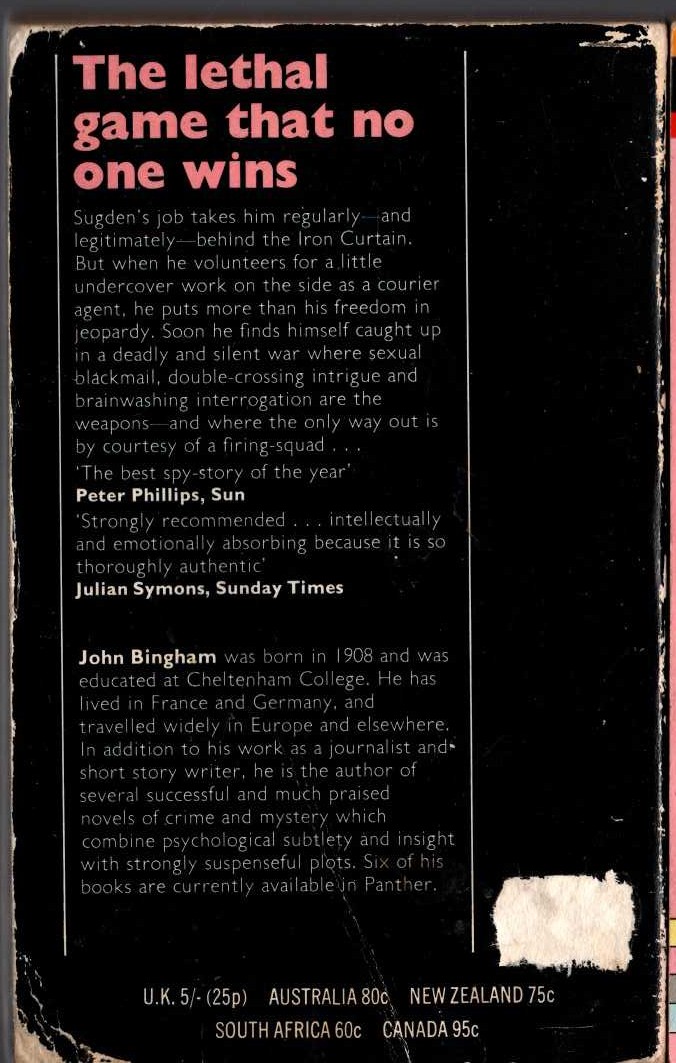 John Bingham  THE DOUBLE AGENT magnified rear book cover image