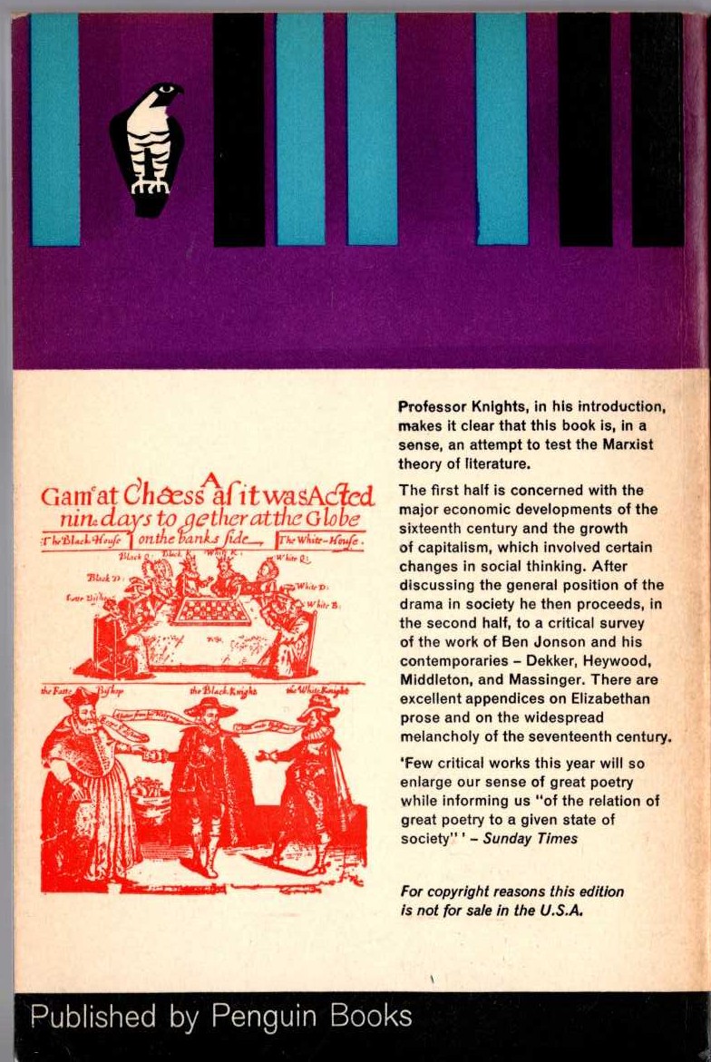 L.C. Knights  DRAMA AND SOCIETY IN THE AGE OF JONSON magnified rear book cover image