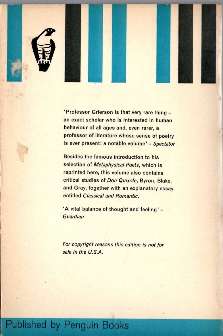 Herbert Grierson  THE BACKGROUND OF ENGLISH LITERATURE magnified rear book cover image