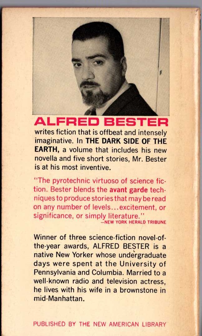 Alfred Bester  THE DARK SIDE OF THE EARTH magnified rear book cover image
