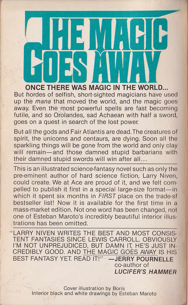 Larry Niven  THE MAGIC GOES AWAY magnified rear book cover image