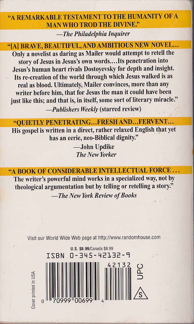 Norman Mailer  THE GOSPEL ACCORDING TO THE SON magnified rear book cover image