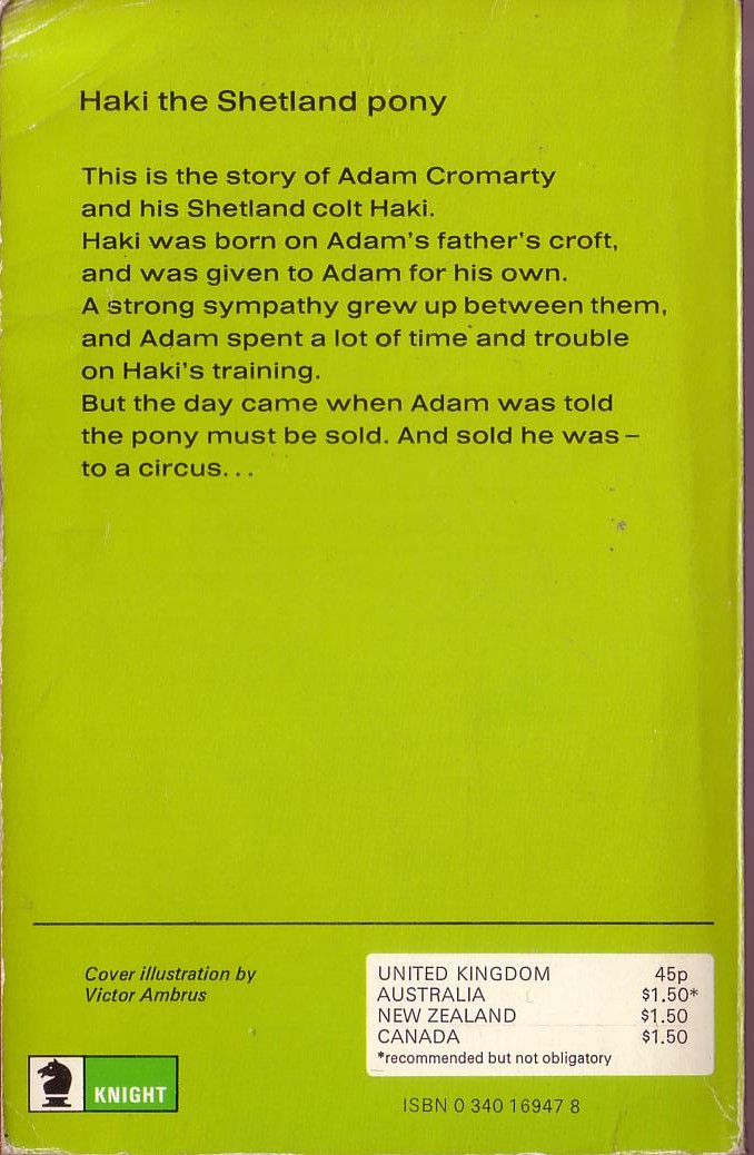 Kathleen Fidler  HAKI THE SHETLAND PONY magnified rear book cover image
