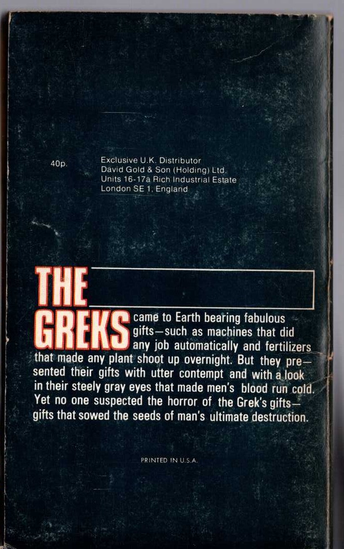 Murray Leinster  THE GREKS BRING GIFTS magnified rear book cover image