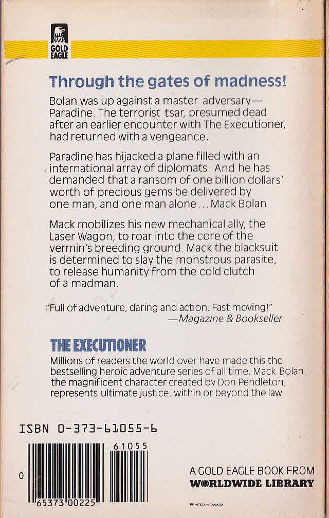 Don Pendleton  MACK BOLAN: PARADINE'S GAUNTLET magnified rear book cover image