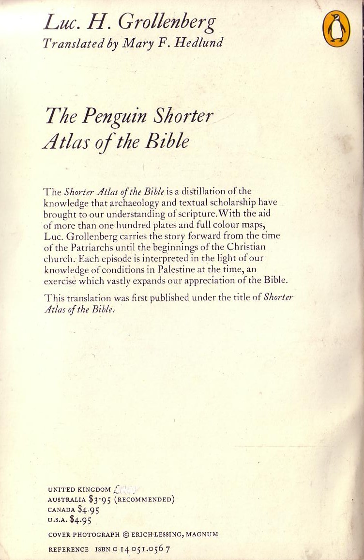 Luc. H. Grollenberg  THE PENGUIN SHORTER ATLAS OF THE BIBLE magnified rear book cover image