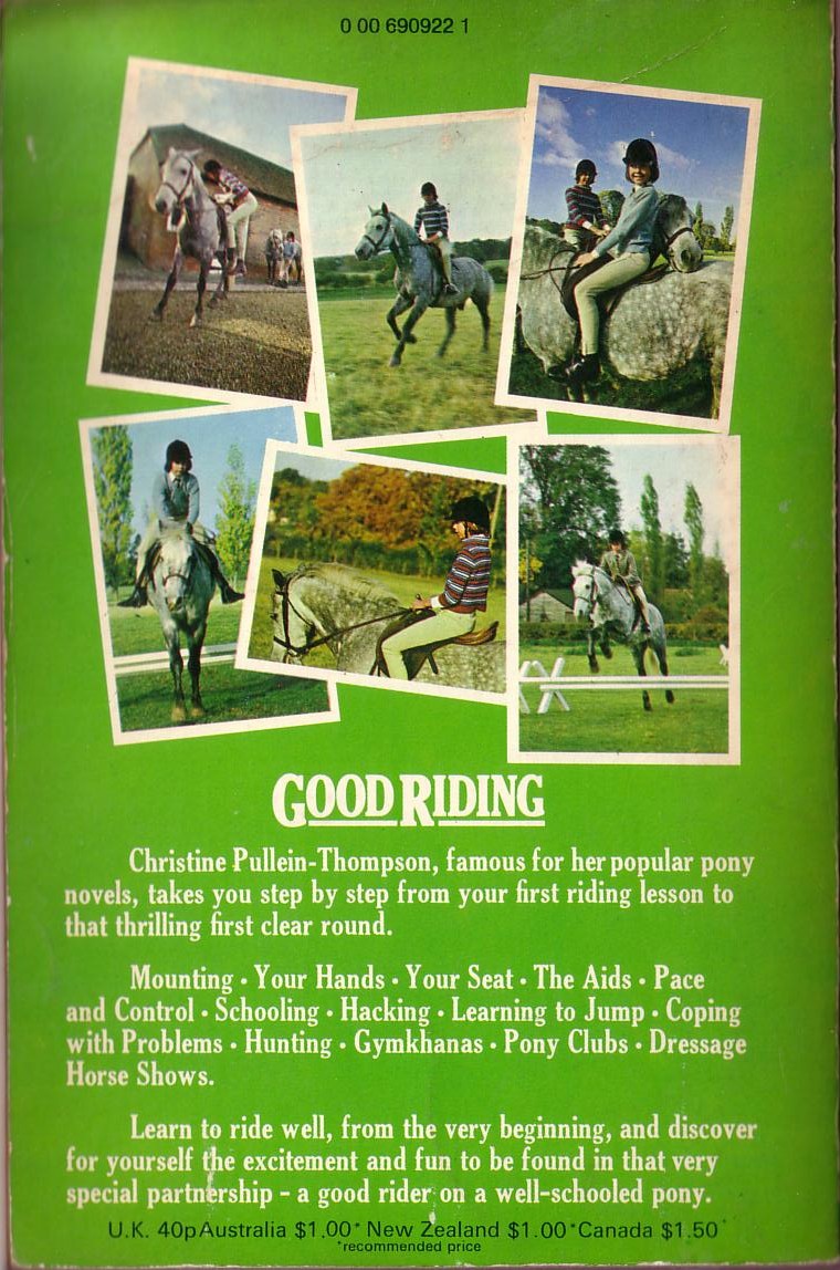 Christine Pullein-Thompson  GOOD RIDING (non-fiction) magnified rear book cover image