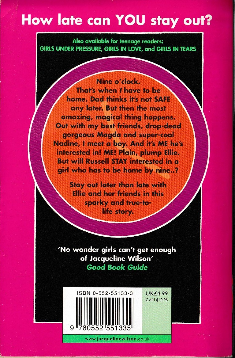 Jacqueline Wilson  GIRLS OUT LATE magnified rear book cover image