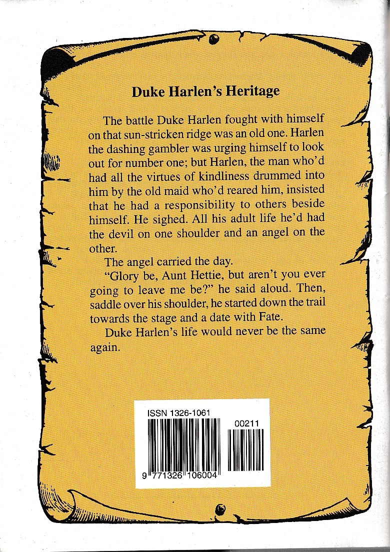 Emerson Dodge  DUKE HARLEN'S HERITAGE magnified rear book cover image