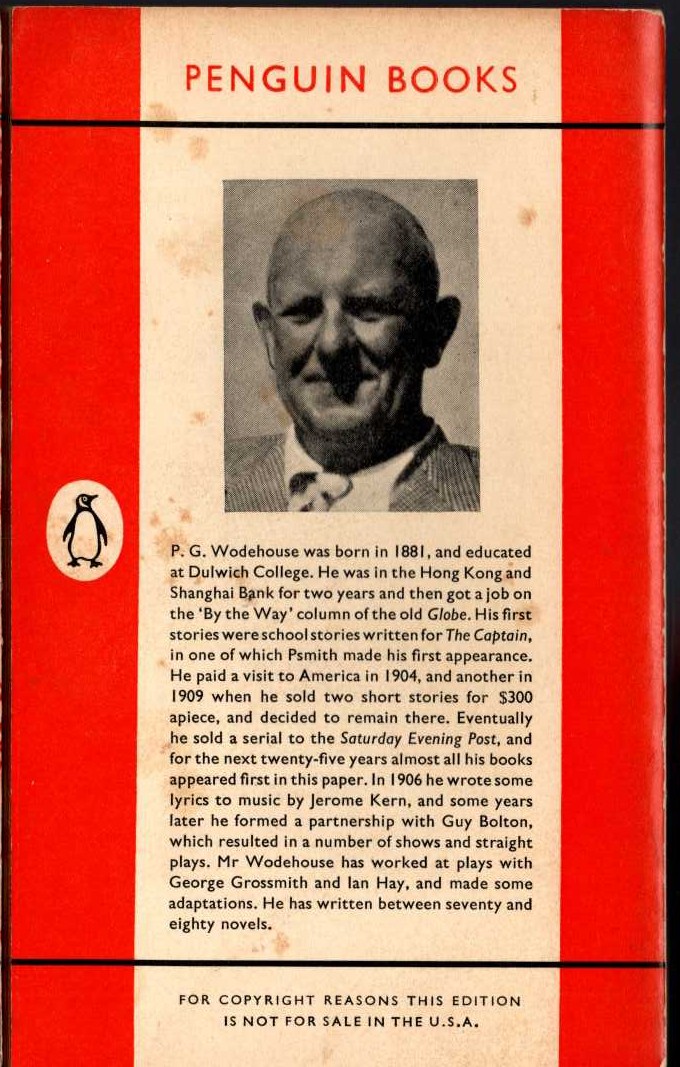 P.G. Wodehouse  DOCTOR SALLY magnified rear book cover image