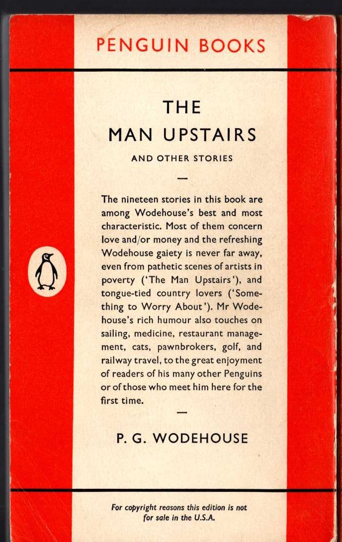 P.G. Wodehouse  THE MAN UPSTAIRS and other stories magnified rear book cover image