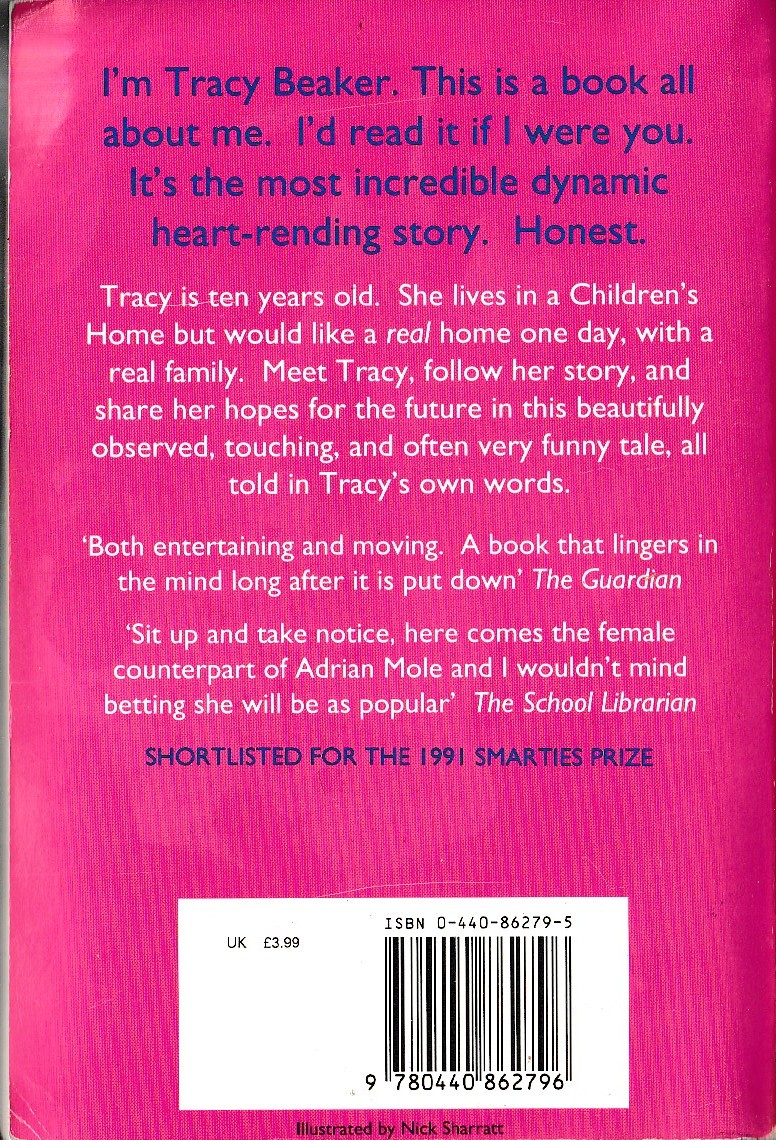 Jacqueline Wilson  THE STORY OF TRACY BEAKER magnified rear book cover image