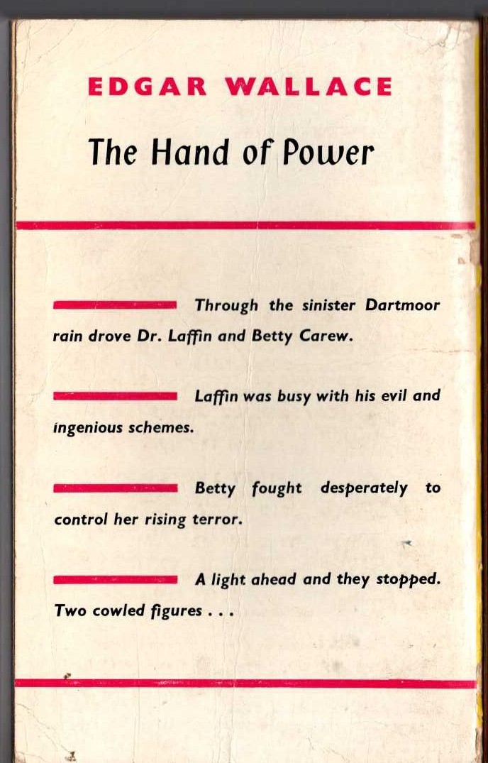 Edgar Wallace  THE HAND OF POWER magnified rear book cover image