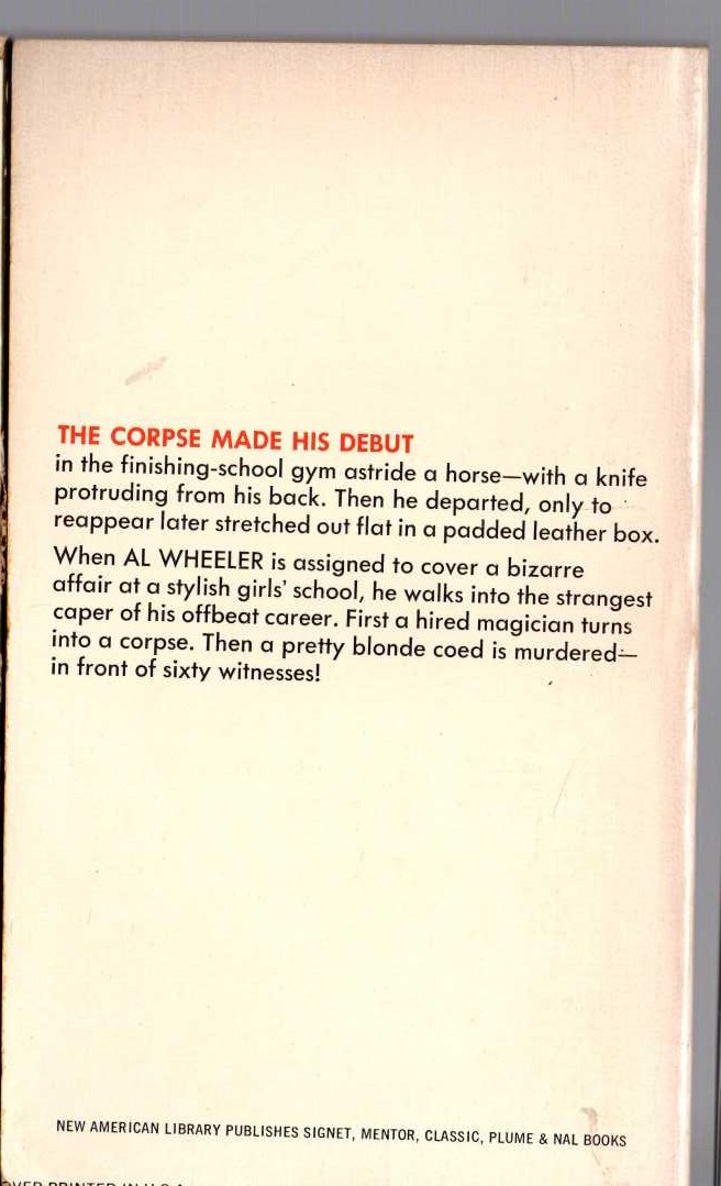 Carter Brown  THE UNORTHODOX CORPSE magnified rear book cover image