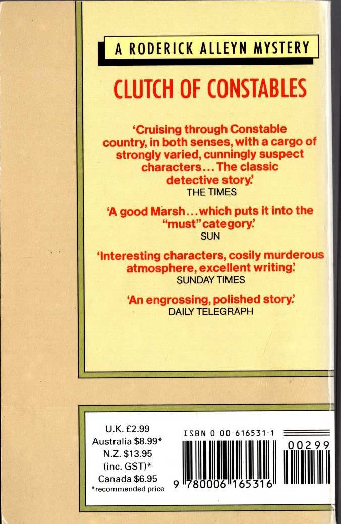 Ngaio Marsh  CLUTCH OF CONSTABLES magnified rear book cover image