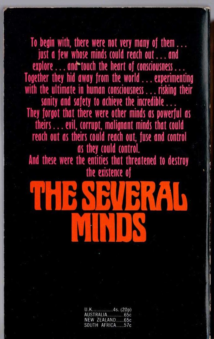Dan Morgan  THE SEVERAL MINDS magnified rear book cover image