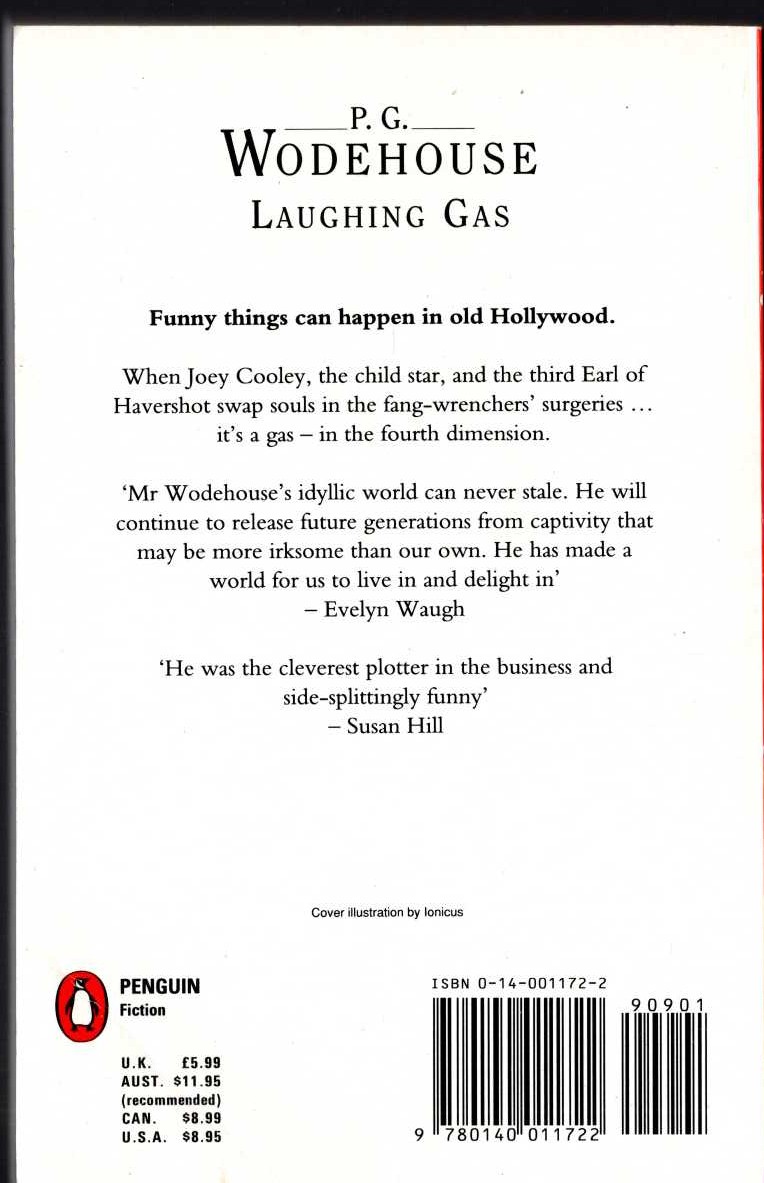 P.G. Wodehouse  LAUGHING GAS magnified rear book cover image