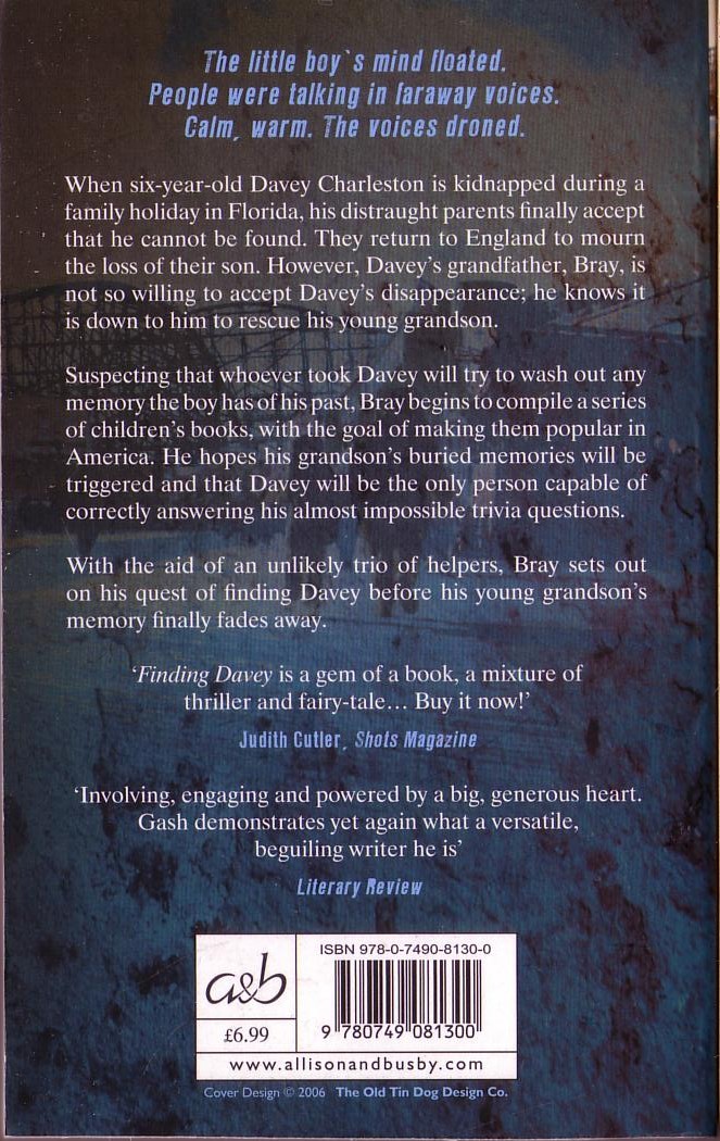 Jonathan Gash  FINDING DAVEY magnified rear book cover image
