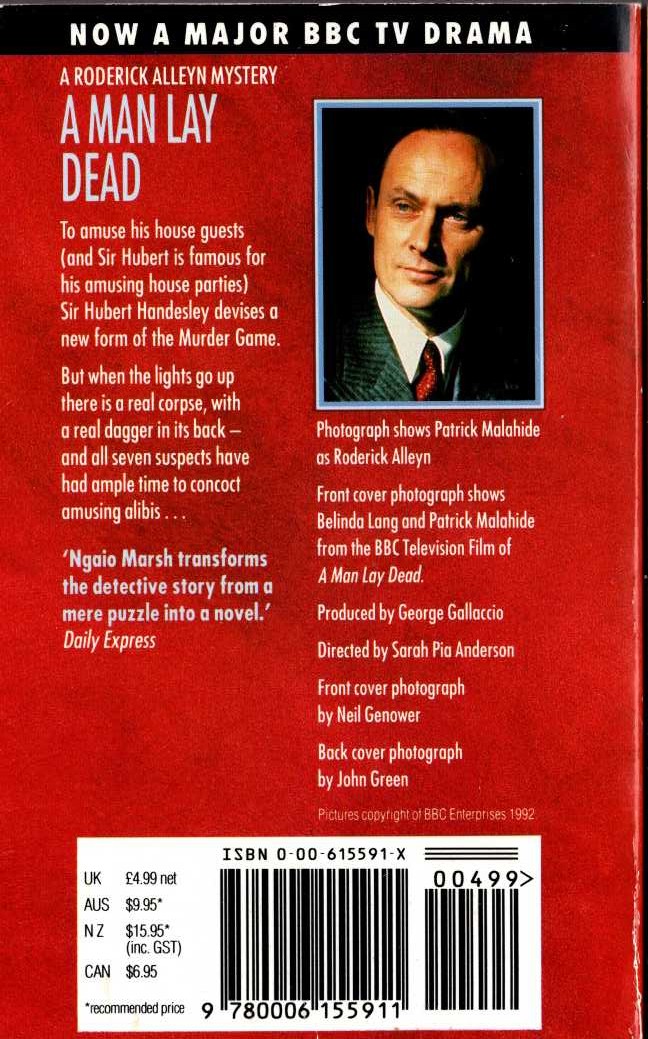 Ngaio Marsh  A MAN LAY DEAD (TV tie-in) magnified rear book cover image