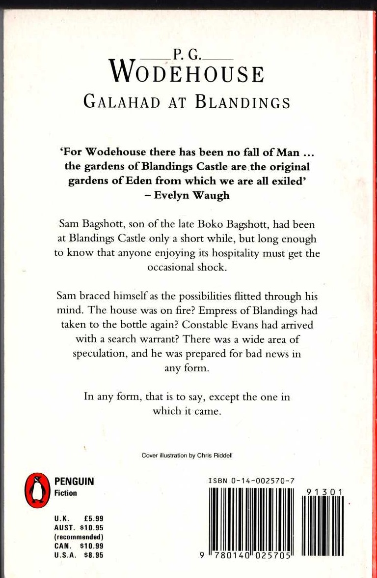 P.G. Wodehouse  GALAHAD AT BLANDINGS magnified rear book cover image