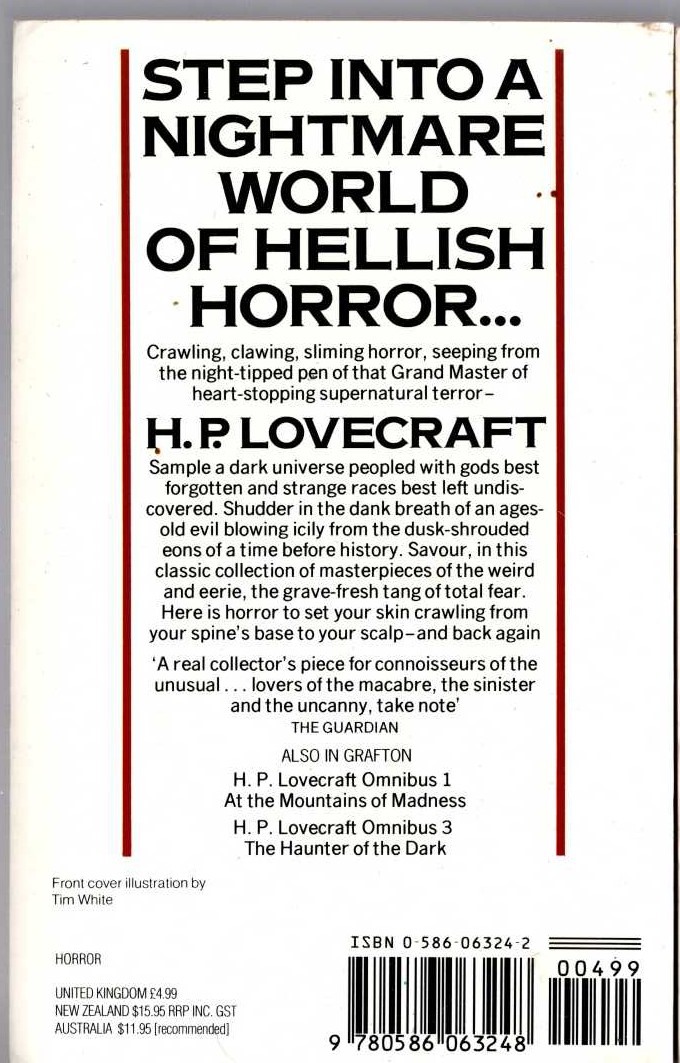 H.P. Lovecraft  OMNIBUS 2: DAGON AND OTHER MACABRE TALES magnified rear book cover image